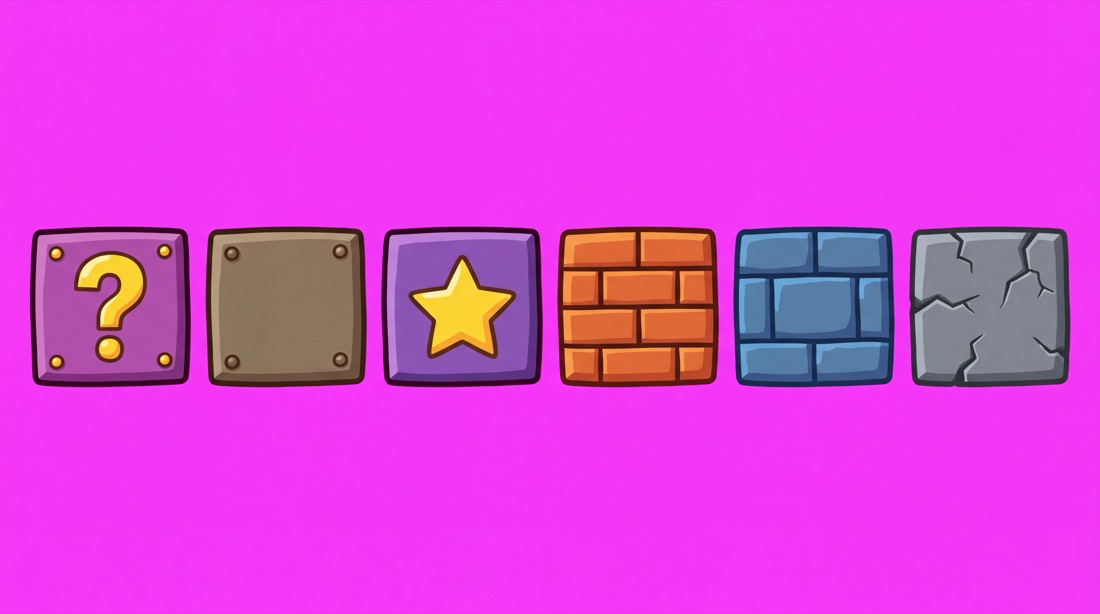 Blocks and tiles on magenta