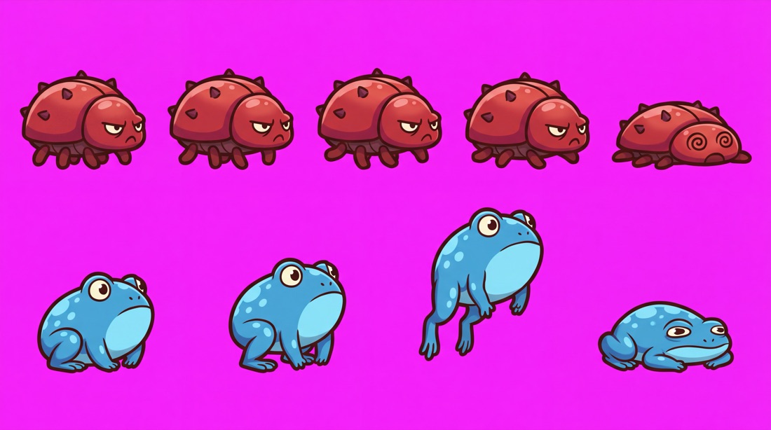 Enemy poses on magenta