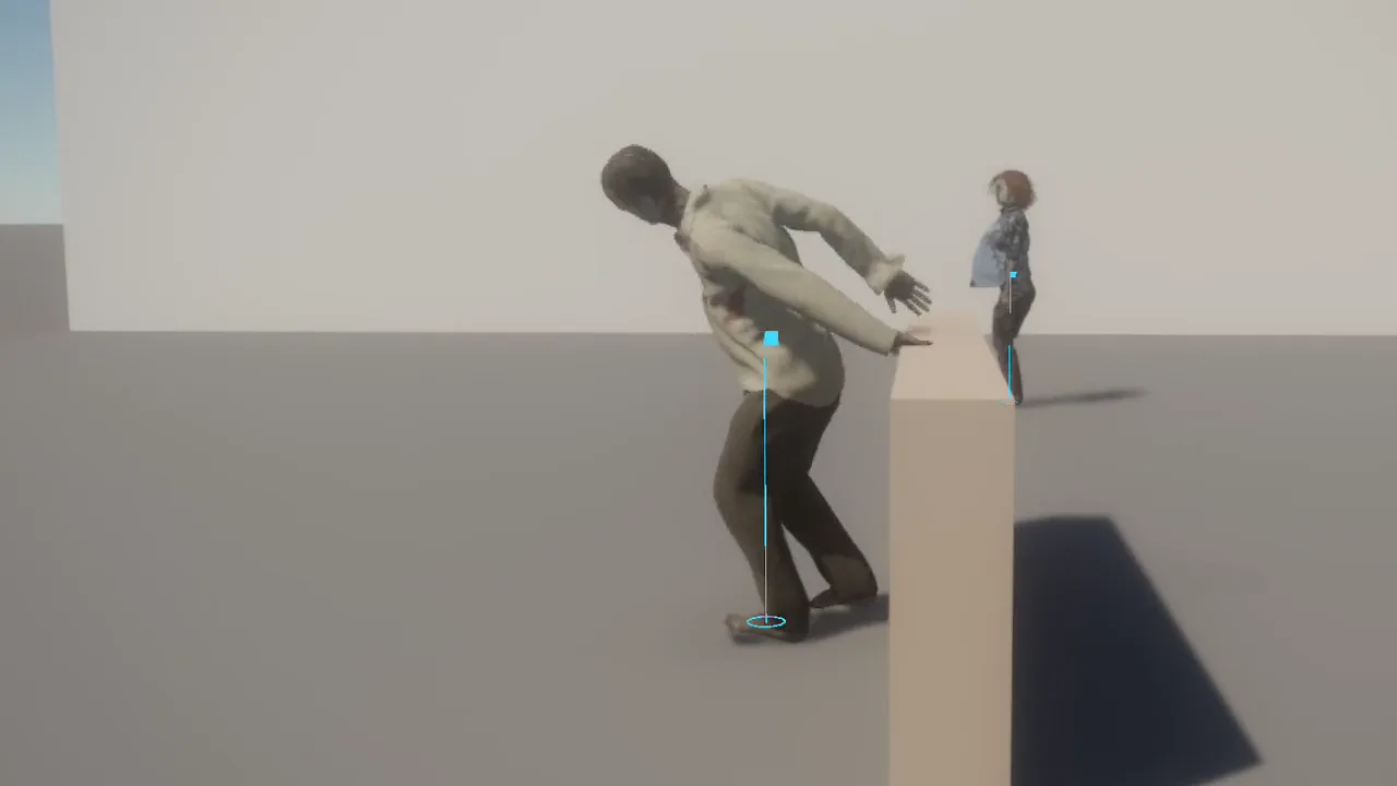 A zombie in the Animation Lab fighting to keep its balance after walking into a post