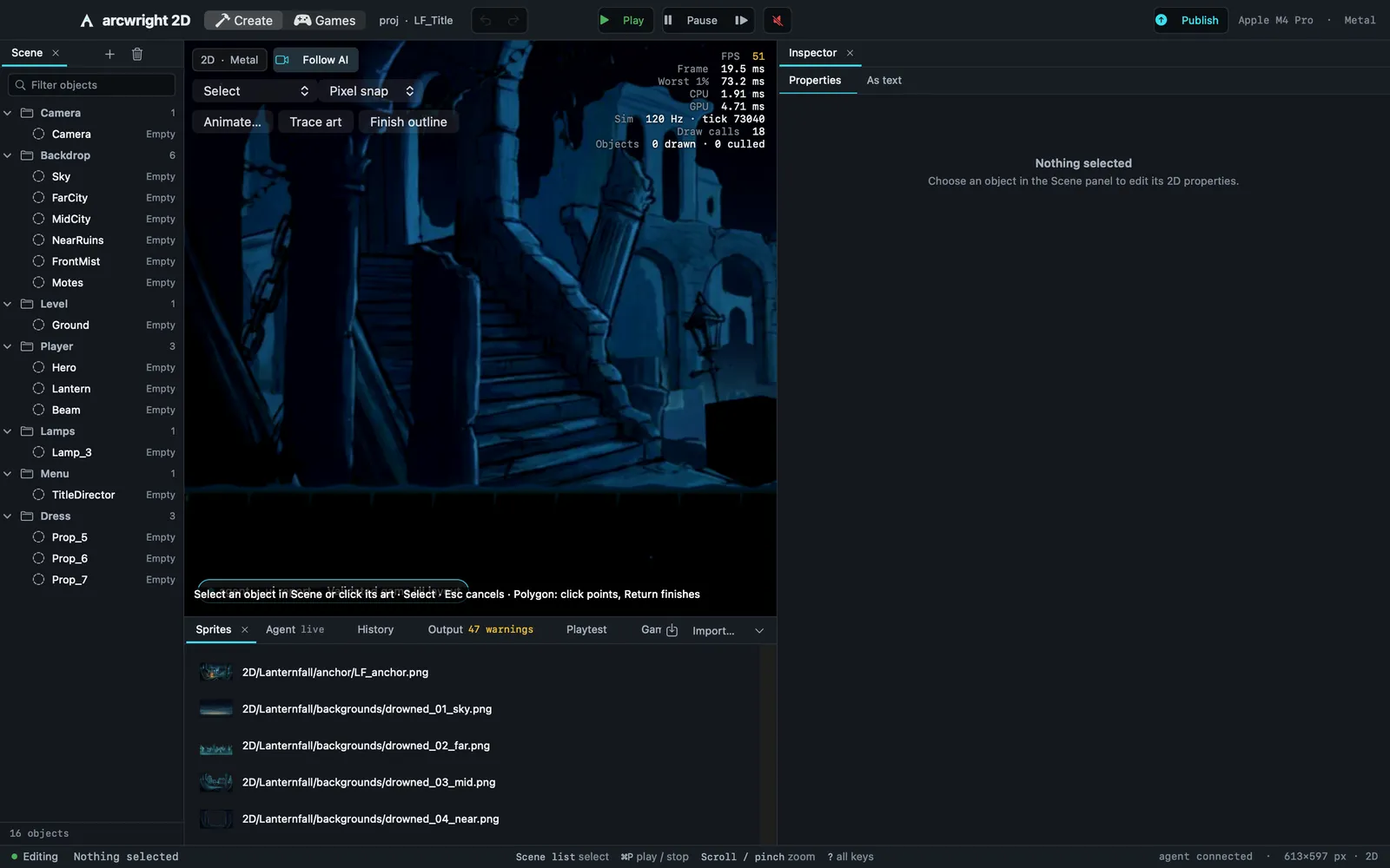 The Arcwright 2D editor with Lanternfall open