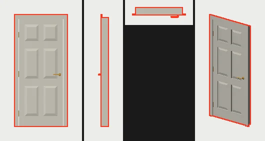 A forged panelled door with its reference outline in red