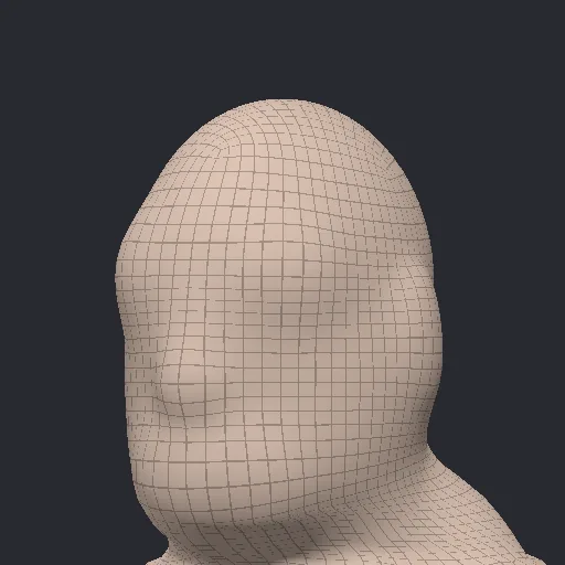 A wireframe of an older, heavier head on an Arcwright body model