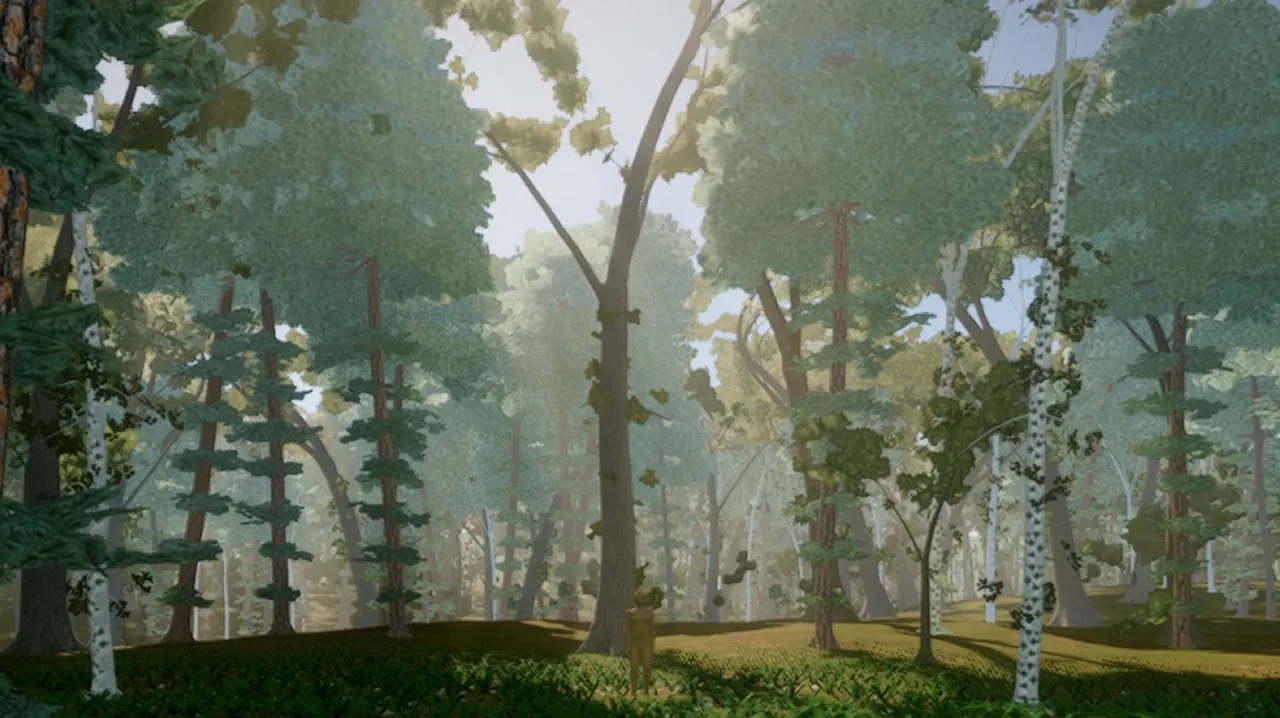 The Zombie Woods on a Steam Deck, with far trees as voxels
