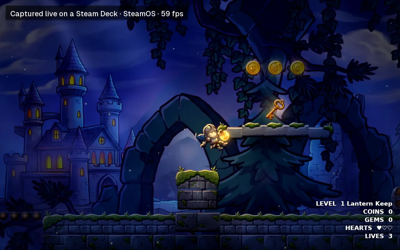 Lantern Keep captured live on a Steam Deck at 59 fps