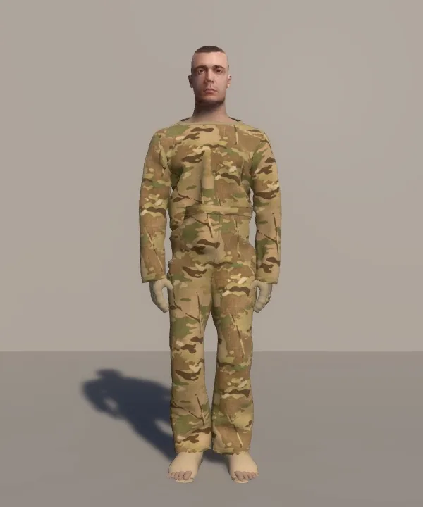 A realistic soldier in a forged uniform, boots and gear