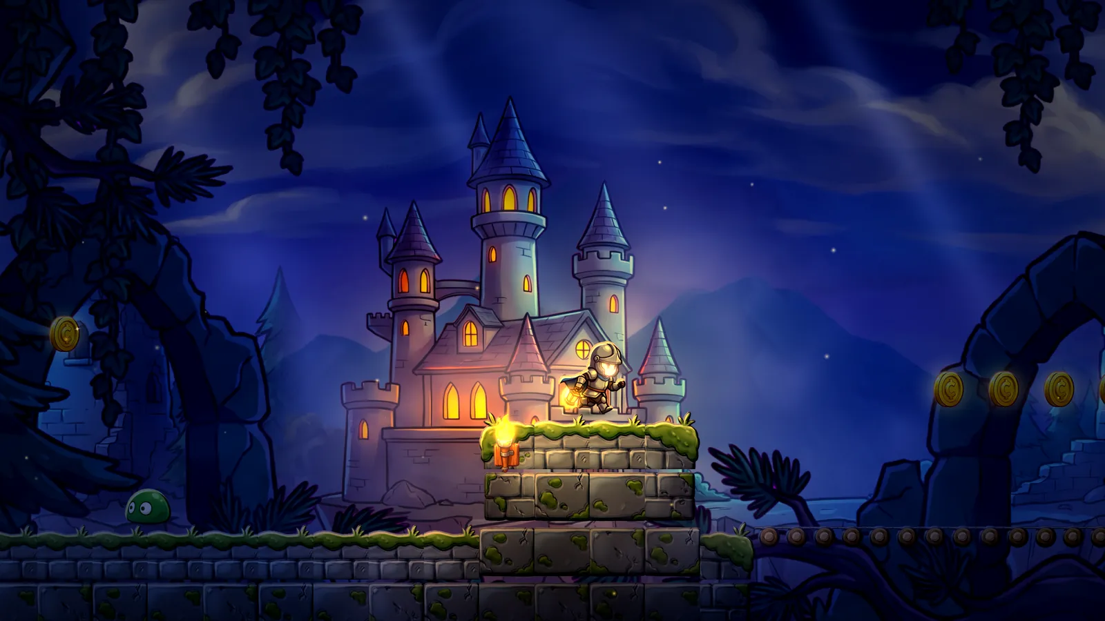 Lantern Keep running in Arcwright: the knight on a castle wall at night