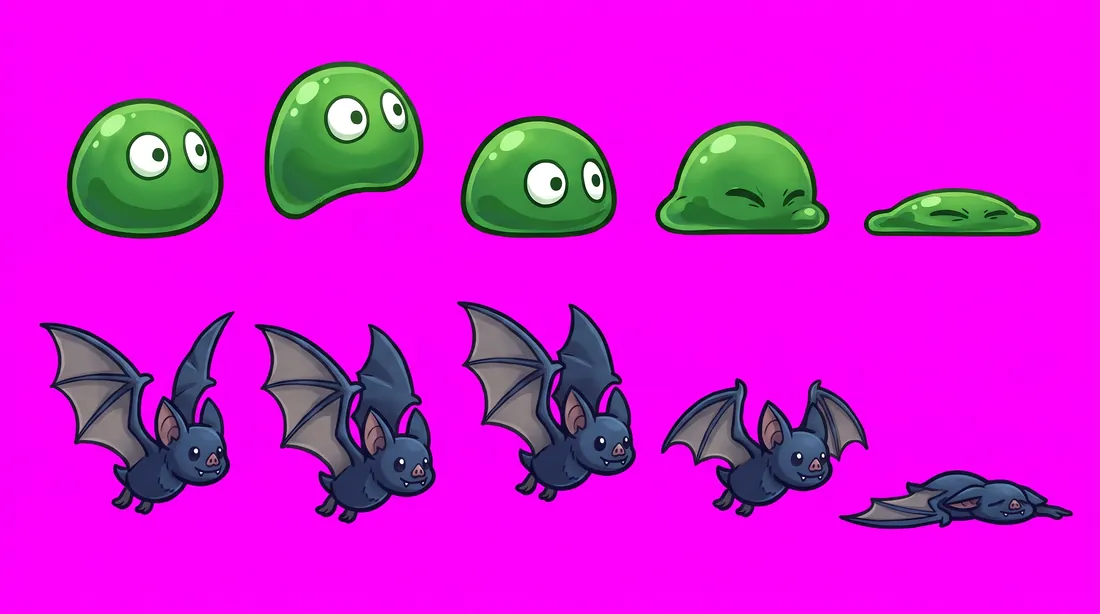 A Nano Banana sheet of slimes and bats