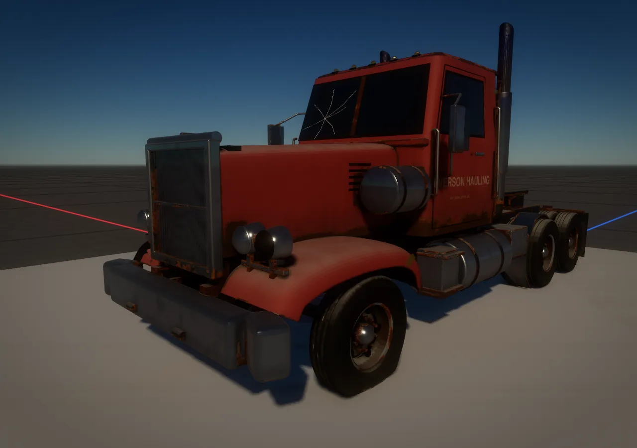The truck cab worn at the edges, bumper and steps