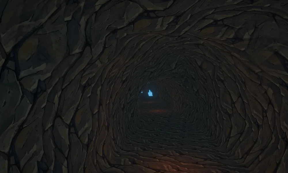 A cave tunnel carved through the terrain