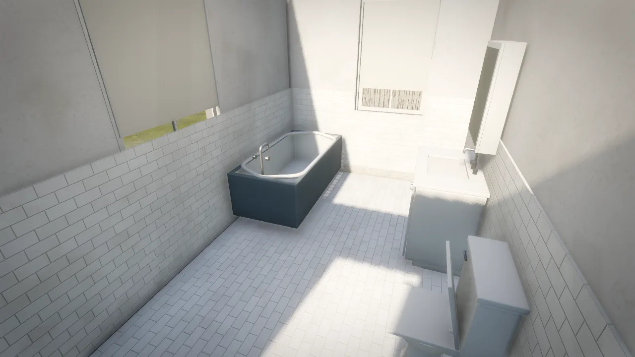 The house's bathroom: tub, tiles, sink and fittings