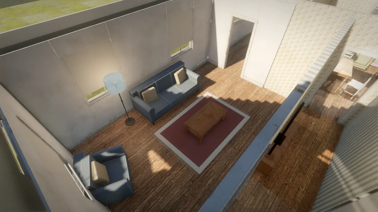 The living room of the first house