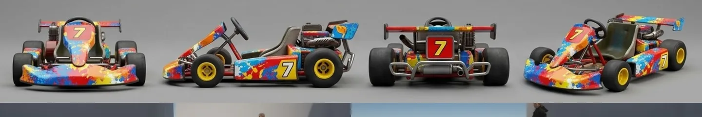 A reference turnaround of a go-kart from four sides